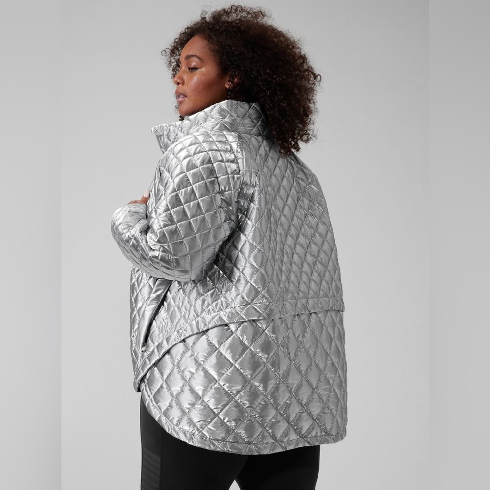 Athleta Whisper Featherless Metallic Silver Puffer Jacket